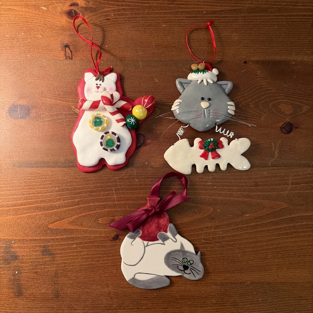 Lot Of 3 Holiday Christmas Cat Ornaments